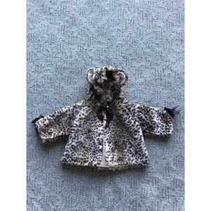 Faux fur leopard print coat with animal ears 6-12 mo